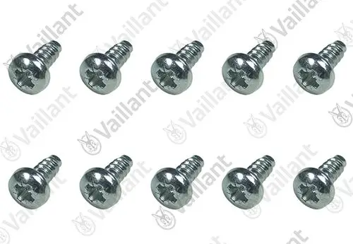 10 Schrauben der Marke Vaillant, mit Kreuzschlitzkopf und flachem Kopf, zur Verwendung in verschiedenen Anwendungen.